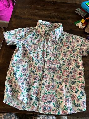 Crewcuts Floral Button-Down Shirt in White, Pink, Green